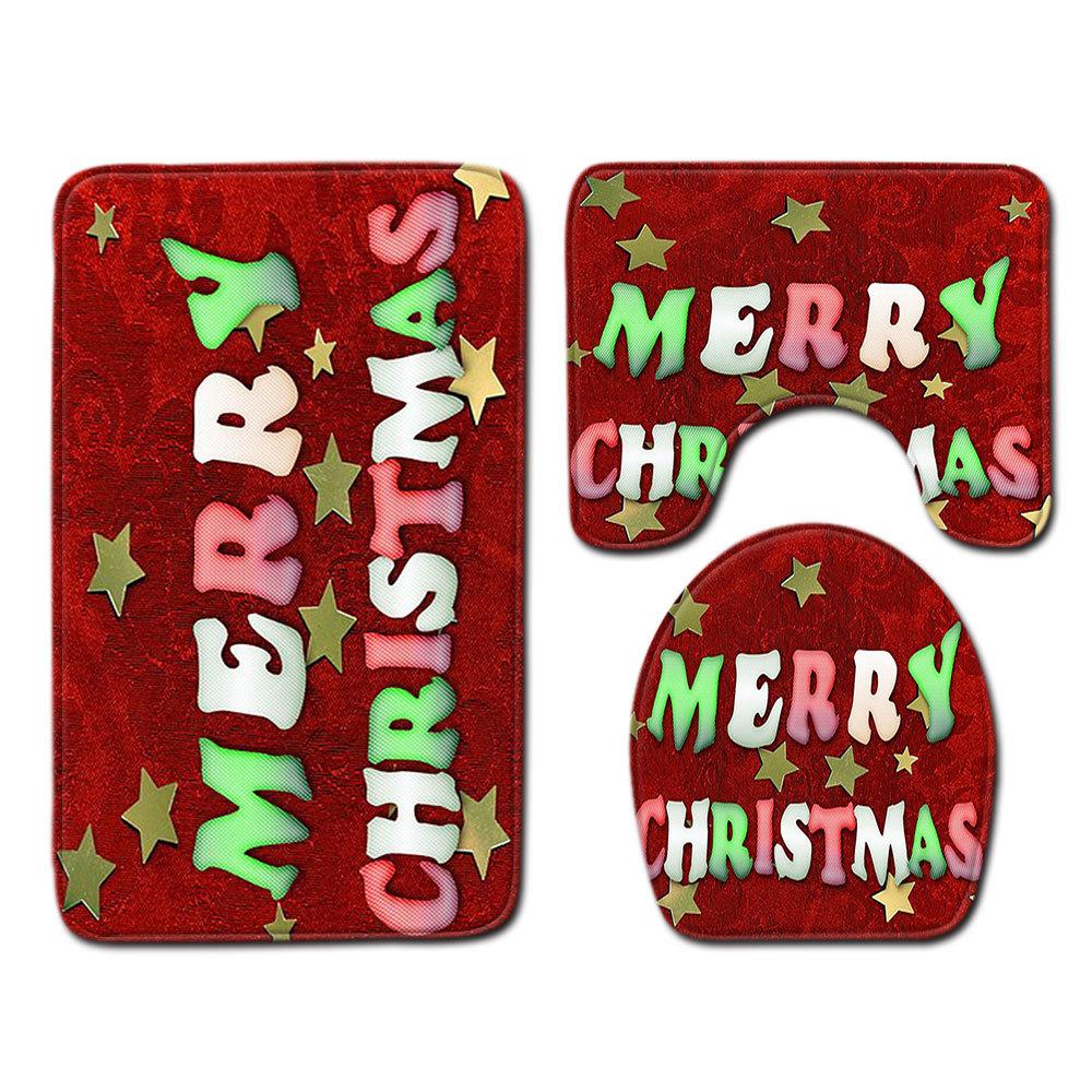 

Christmas Bathroom Floor Mat Toilet Three-Piece Set 45cmx75cm