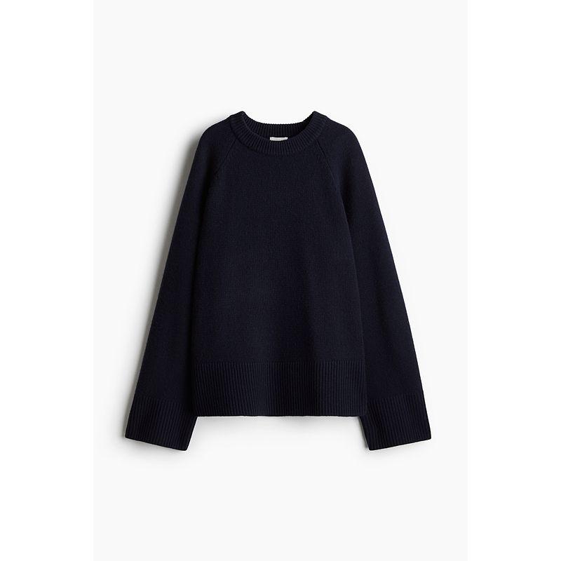 

HM 2025 Summer New Women clothes Woolen Sweater Angora Blended Pullover 1267615 Navy blue 160/88(S)