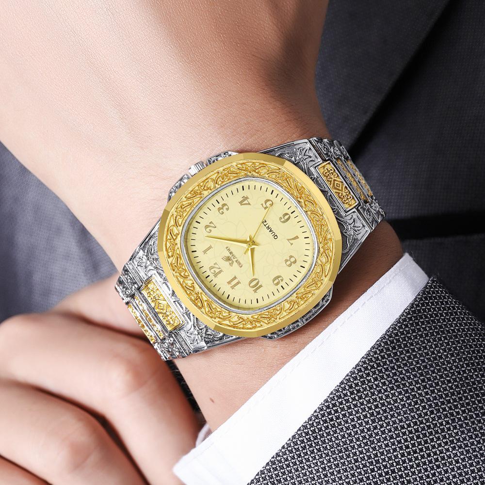 Stylish Square Dial Non-Mechanical Men's Quartz Watch with Butterfly Steel Band