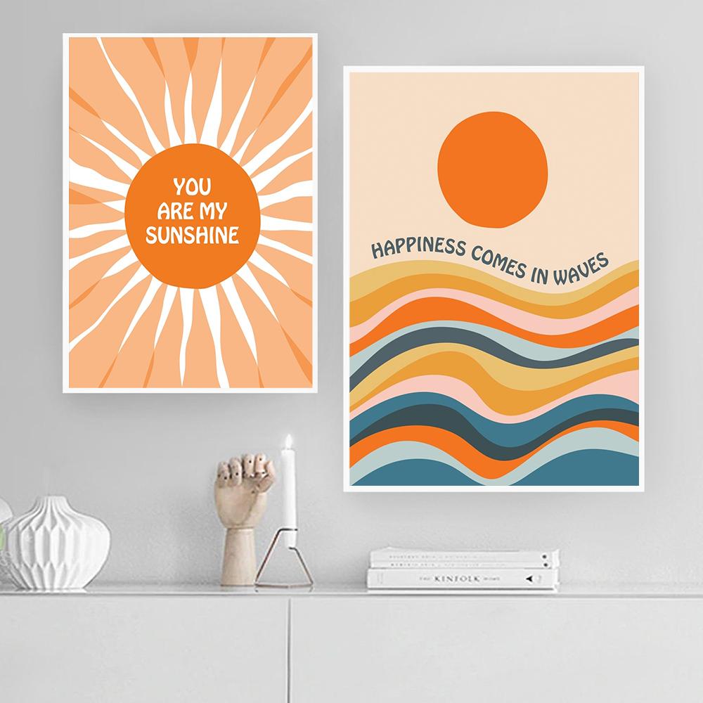Fish Shaul Nautical Orange Wall Art Canvas Painting Sunshine Rainbow Wave Posters And Prints Wall Pictures For Living Room Decor