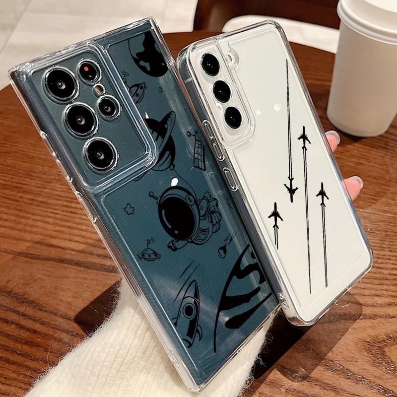Astronaut Aircraft Route Phone Case For Samsung Galaxy S25 S23 S24 S22 Ultra Plus Soft Cover For Galaxy S24+ S23+ S25+ Shell