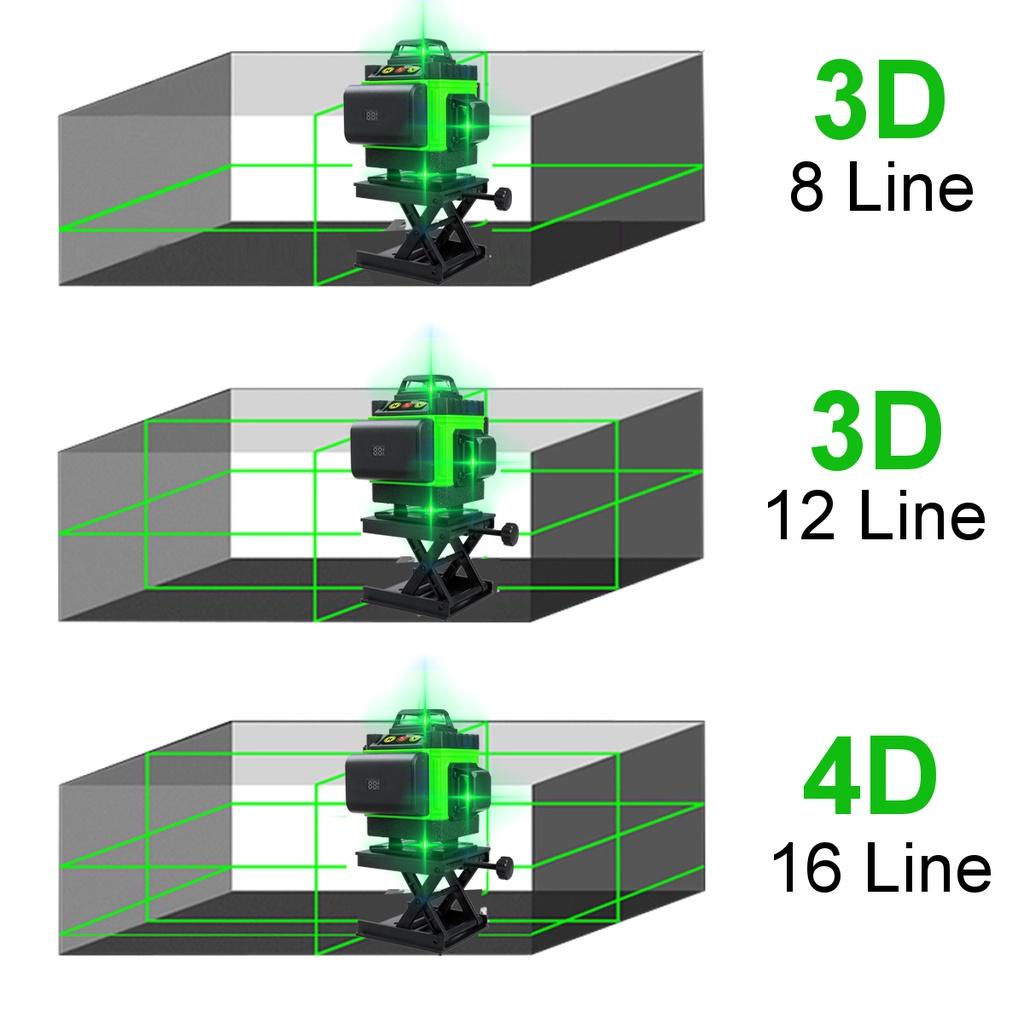 3D/4D 16 Line Laser Level Green Light Self-Leveling 360° Rotary Cross Auto Measurement Tool Remote Home Line New