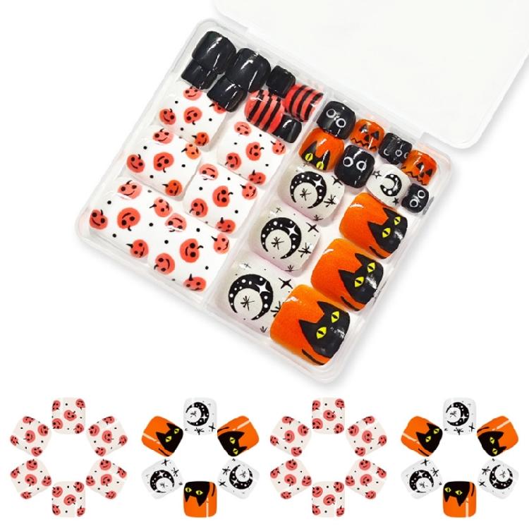

Autumns False Nail 48PCS Plastic Press On Fake Nail With Pumpkin Moon Cats Patterns For Quick Nail Makeover Parties 1