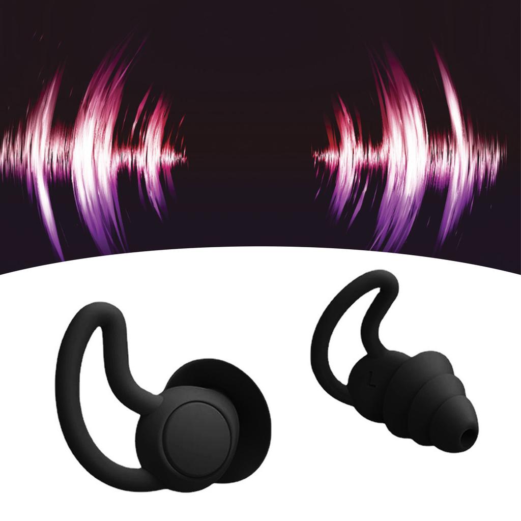 1 Pair Silicone Waterproof Earplugs Noise Reduction Ear Plugs for Sleeping Swimming Learning Black