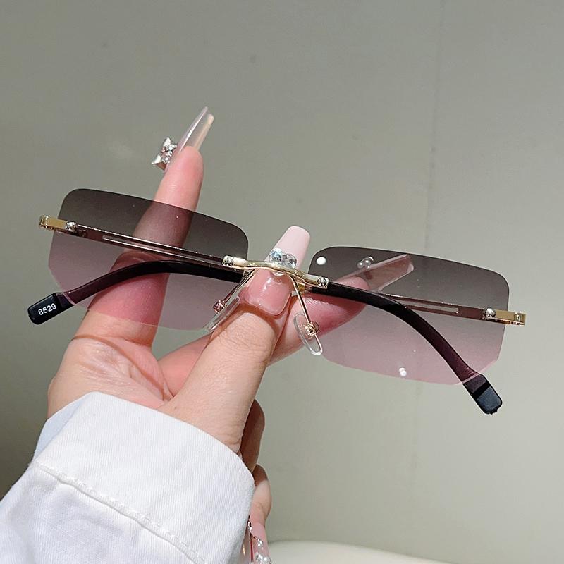 KAMMPT Okulary Przeciwsłoneczne Prostokątne Bez Oprawek Mężczyźni Kobiety Vintage Moda Soczewka Gradientowa Modne Codzienne Okulary Przeciwsłoneczne Nowy Design Marki