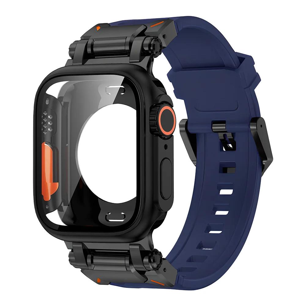 Silicone strap+protective case compatible for Apple Watch Ultra2 49mm 44mm 45mm 41mm 40mm for IWatch series 9 8 7 6 SE 5 4 3 2 1