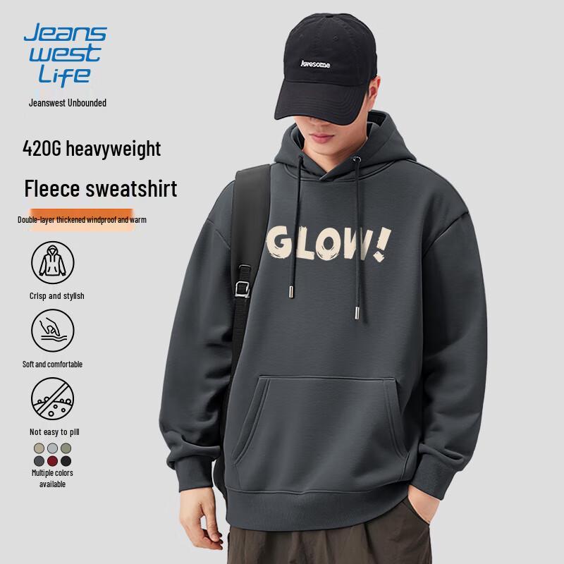 JEANSWEST LIFE Men s Loose Fit Fleece Hooded Sweatshirt 2XL