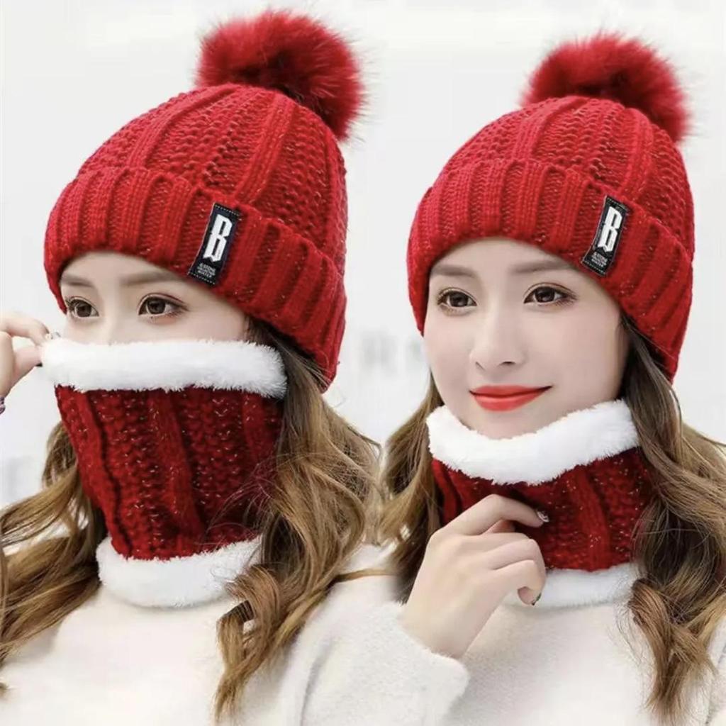 Women's Winter Ear Protection Knitted Wool Hat - Velvet Thickened for Cycling