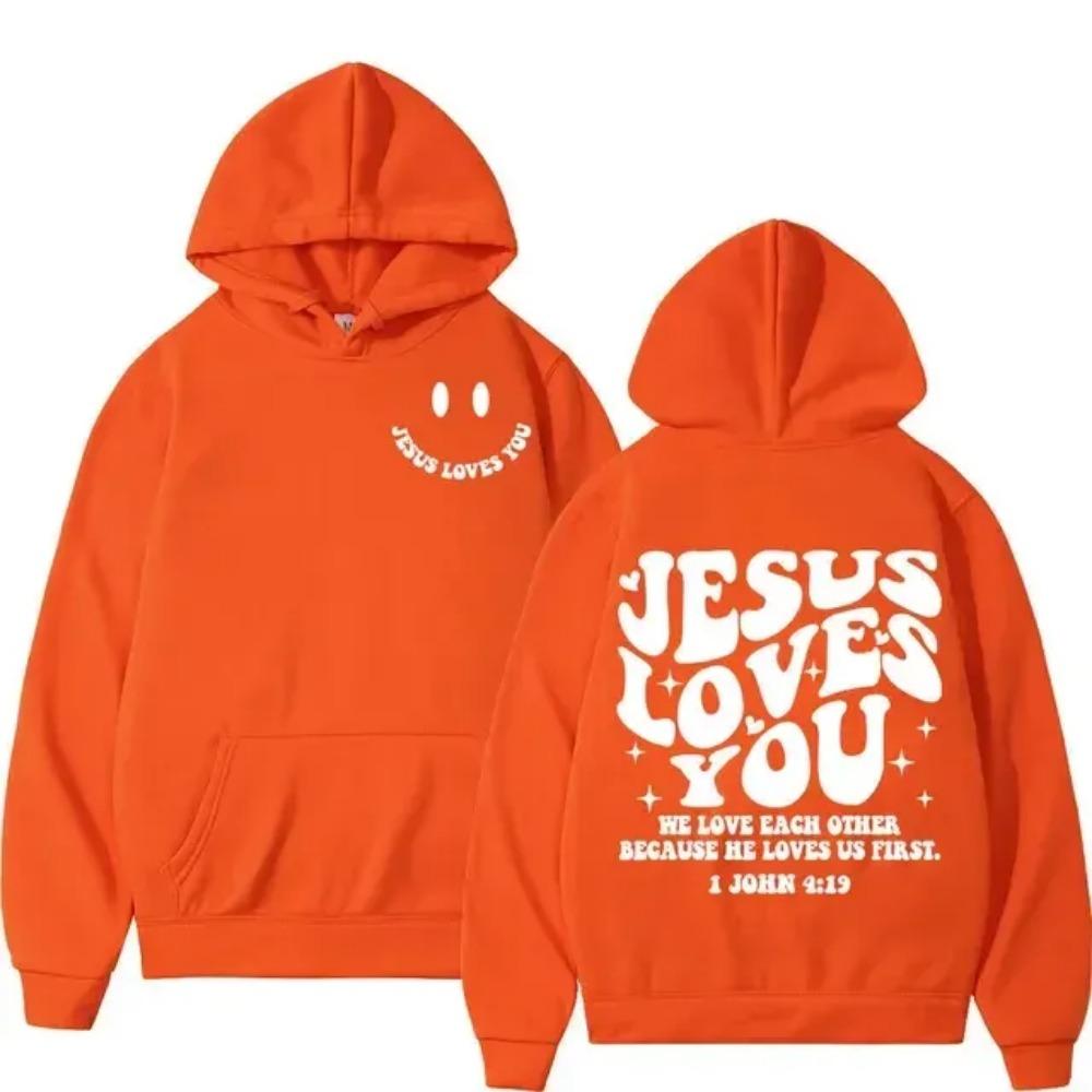 Jesus Loves You Double Sided Print Hoodies High Street Fashion Oversized Pullovers Men Women High Quality Vintage Sweatshirts