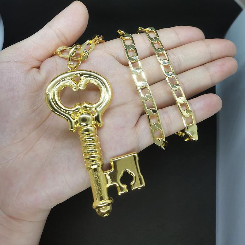 Pendant For Women Key Pattern Big Size With Chains Necklace 24K Gold Plated Fashion Zircon Accessory High Quality Copper Gift