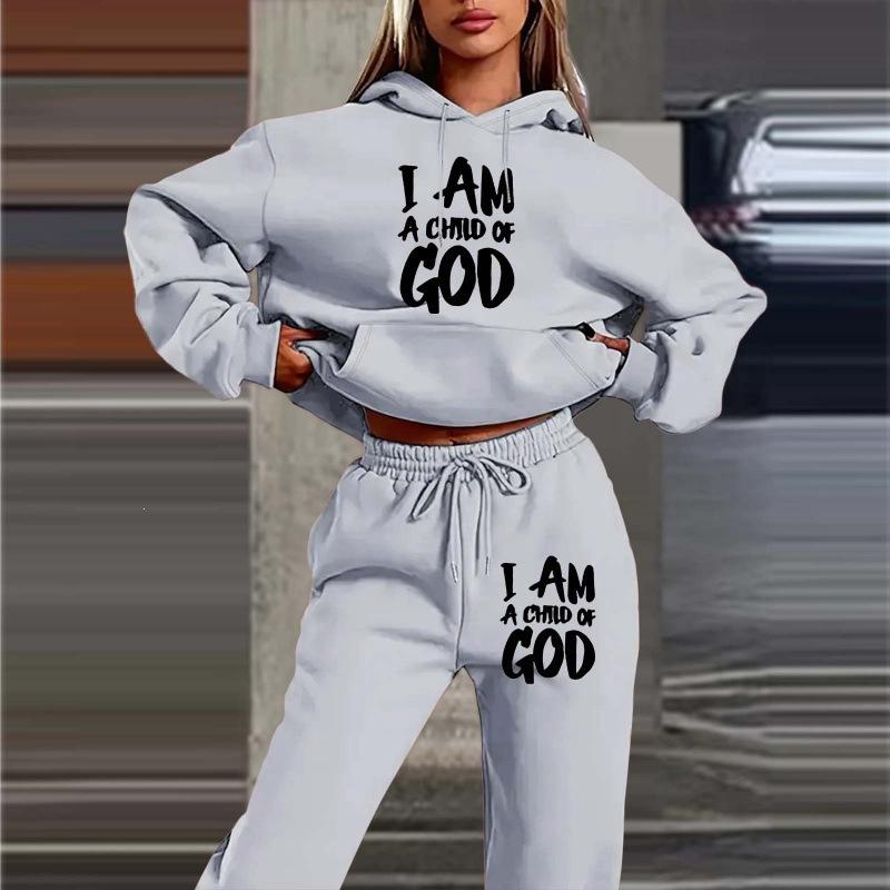 Direct supply, European and American trendy brand fleece sweater sweatpants set, new women's clothing, letter-printed hoodie women's suit