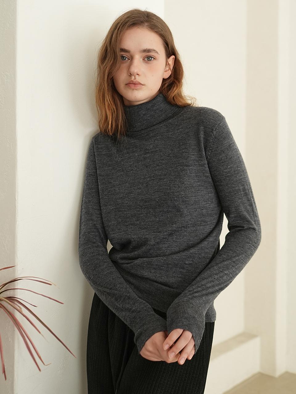 Paul And Alice [100% Wool] Wool Turtleneck Knit / Charcoal Charcoal/Free