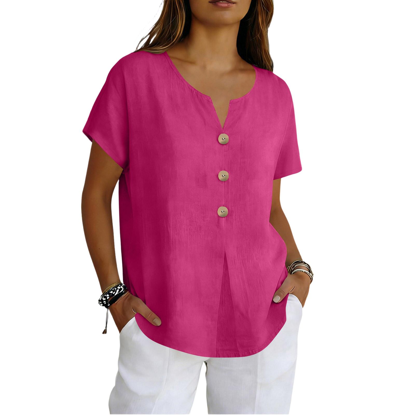

Women s Casual Short Sleeve V-neck Button Top XXL