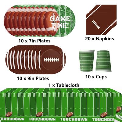 51pcs Rugby Party Supplies Kit Includes Plates Napkins Cups Tablecloth