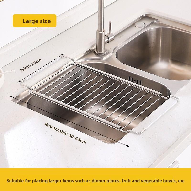 Stainless Steel Telescopic Sink Organizer - Multi-Purpose Drainage Rack for Dishes, Fruits, Vegetables and Dishcloths