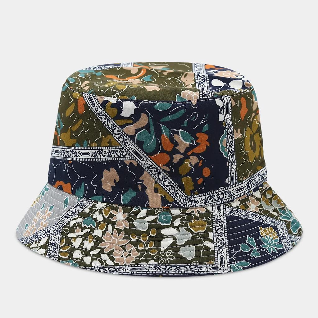 Boho style flower print double side sunscreen fisherman hat women fashionable outdoor sunshade retro sun beach bucket hat