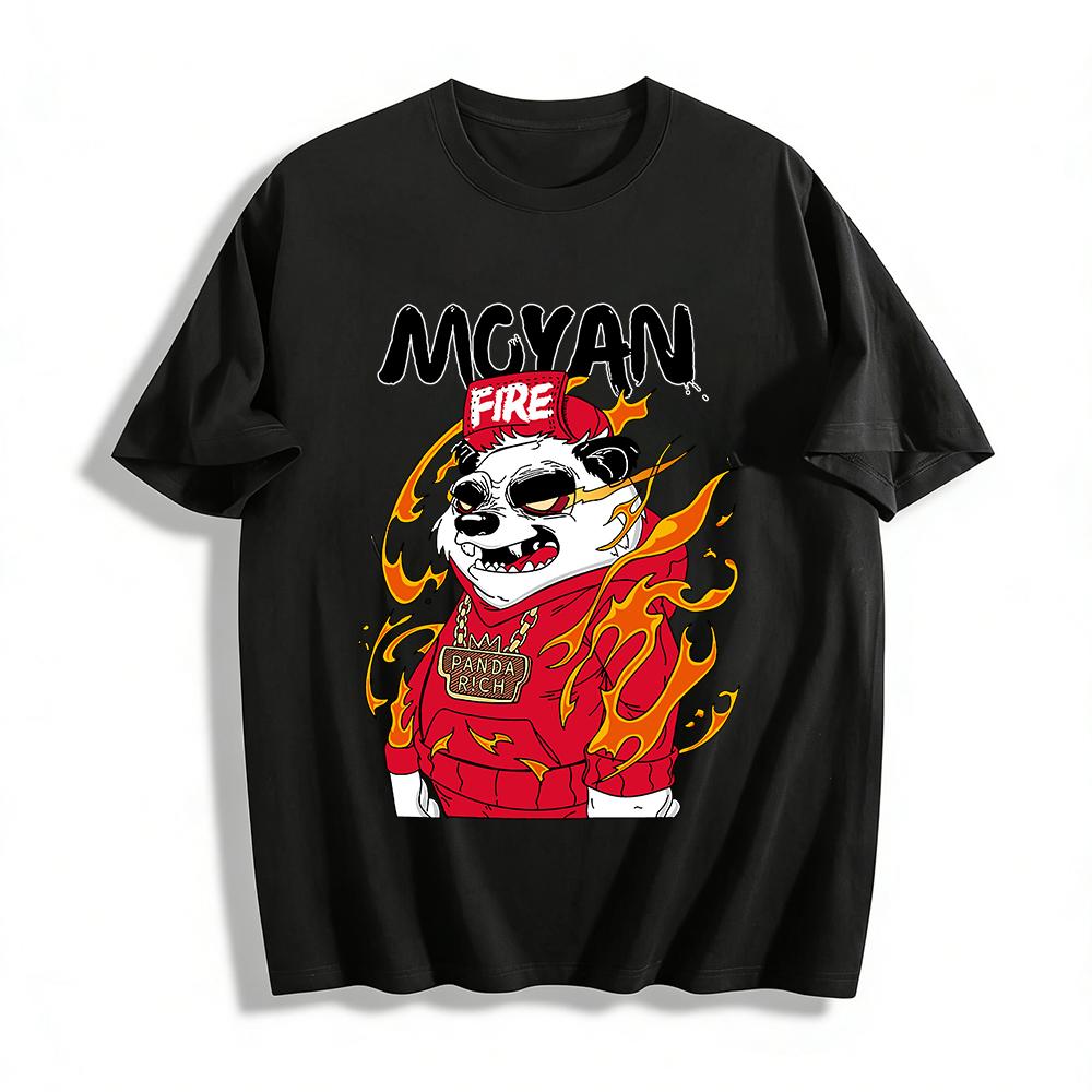 

MCYAN Fire Panda Print Hoodie Street Trendy Loose Pullover Top Pure cotton T-shirt 6XL