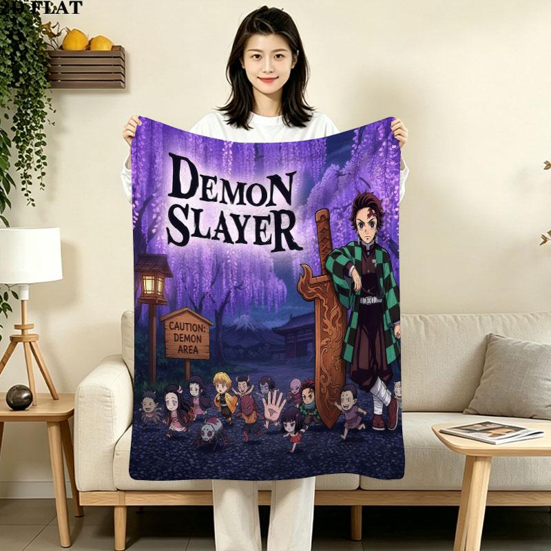 1PC Demon Slayer Patterned Flannel Blanket Suitable For All Seasons For Home Decor Warmth And Comfort Gifts Holiday Present