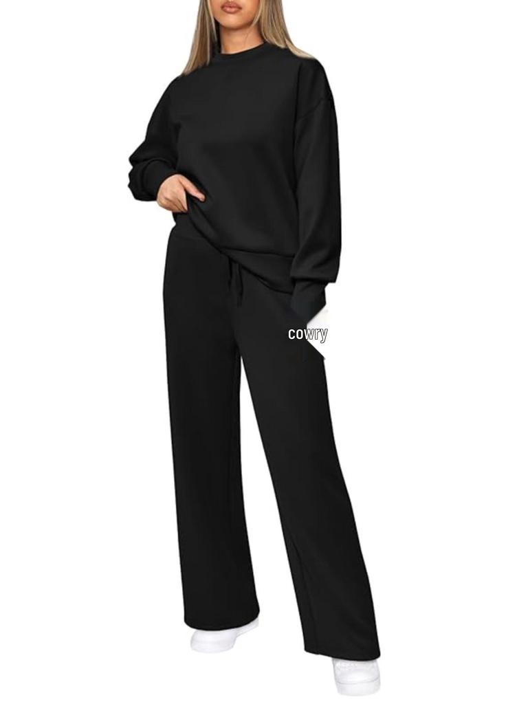 2025 Women's Two-Piece Knit Set: Long-Sleeve Top & Wide-Leg Pants