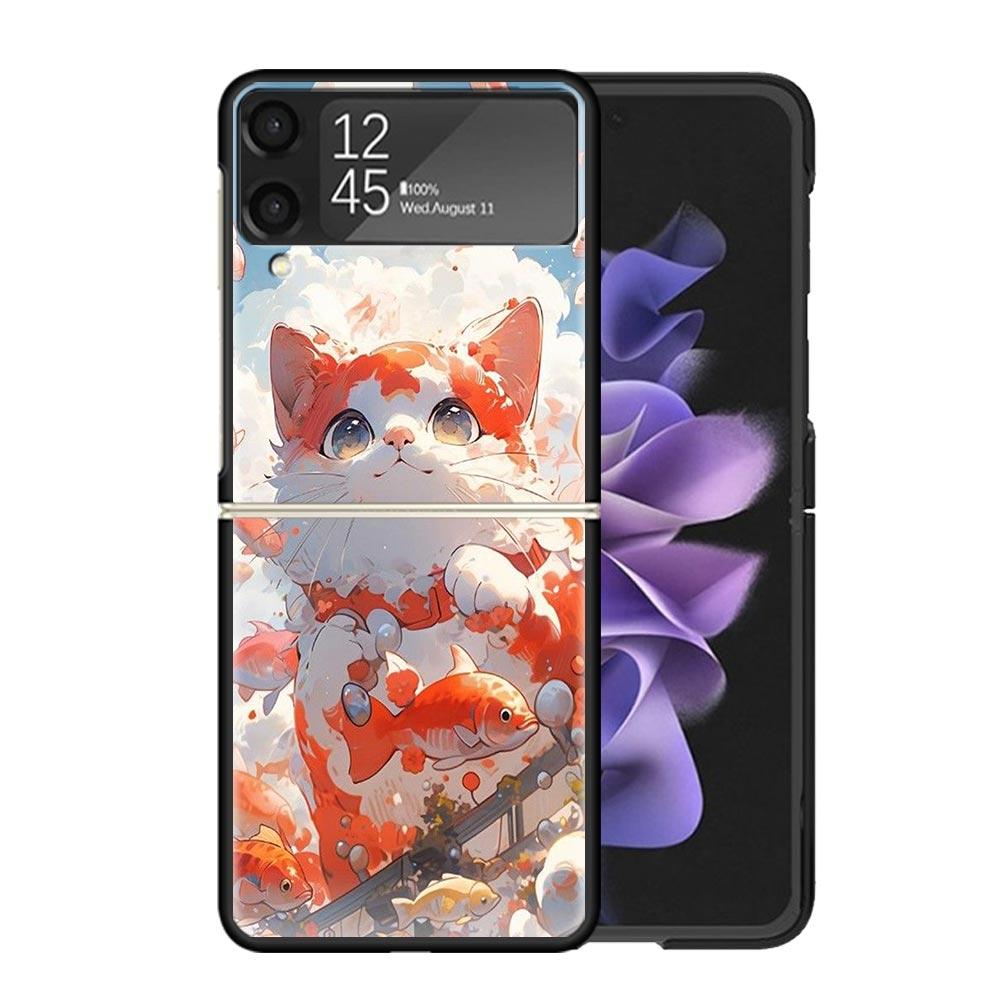 Cartoon Cute Cat Fish Aesthetic Cases For Samsung Galaxy Z Flip 4 5 6 7 3 Z Flip7 Flip6 Flip4 Flip5 Flip3 5G Hard Shockproof Fun