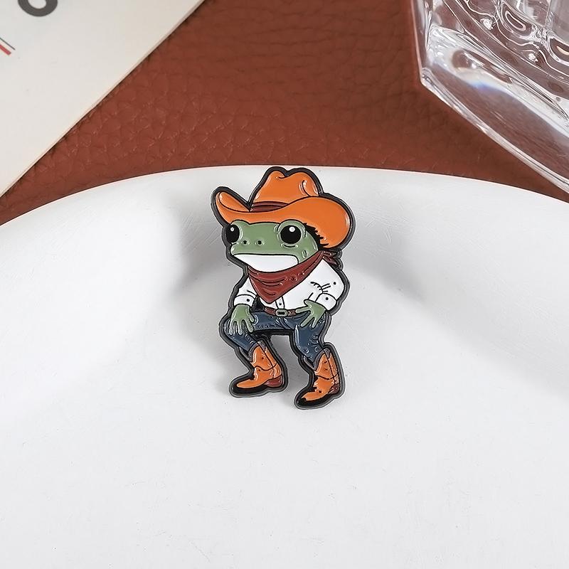 Cowboy Frog Enamel Pins Custom Cool Handsome Jeans Boots Brooches Lapel Badges Clothes Animal Jewelry Gift for Friends