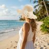 Lace Bow Wide Brim Knitted Hat Flower Beach Sun Hat Elegant Weave Bucket Hat  Summer