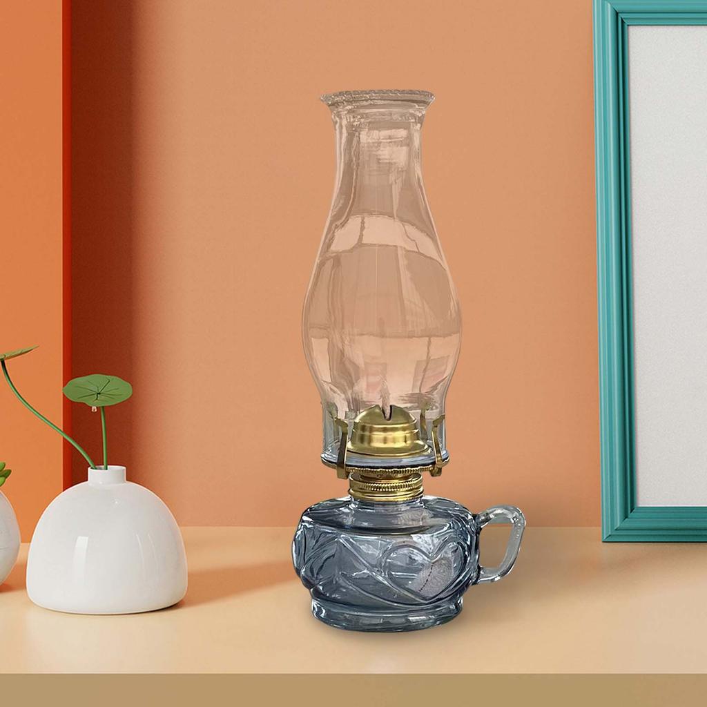 Retro Style Kerosene Oil Lamp Durable Altar Supplies with Lamp Wick Windproof Glass for Church Hiking Holiday Bedroom Christmas