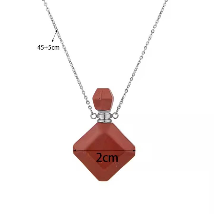 Natural crystal rhombus perfume bottle pendant necklace aromatherapy healing gemstone stainless steel necklace for women