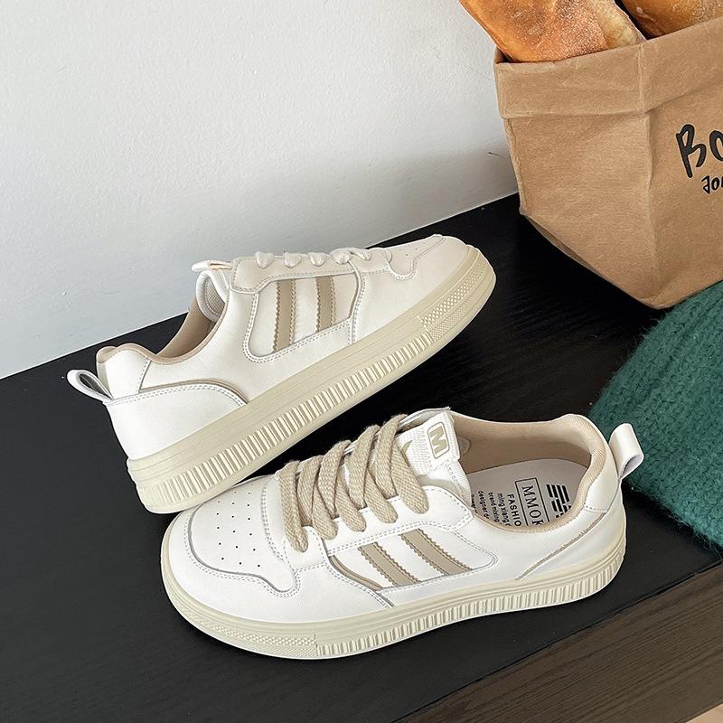 Fashion little white shoes women's autumn new round head lace-up college style flat bottom casual sports shoes tide
