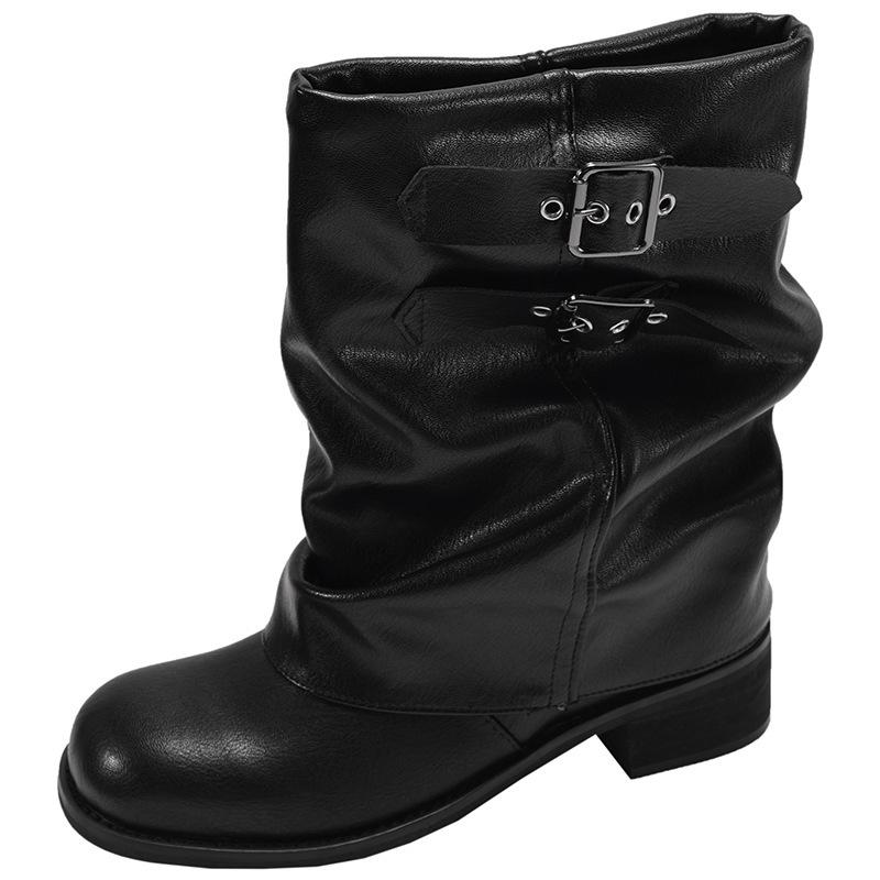 Queen Fan Retro Schwarz Britische Dicke Ferse Martin Stiefel Damen 2025 Neu Sommer Mit Rock Lässige Stacking Stiefel