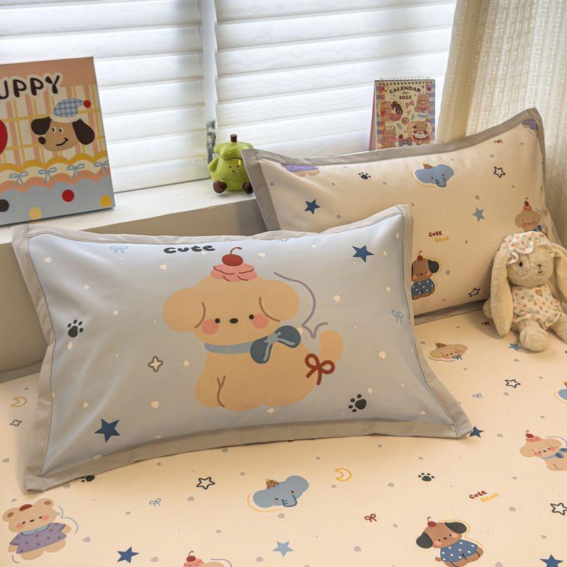 Cooling Ice Silk Printed Pillowcase Set 48x74cm Pair Soft Breathable Bedding Kids Adults