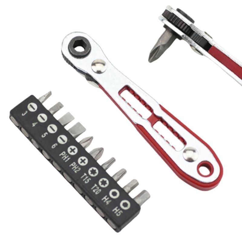 Bidirectional Ratchet Wrench Set with 10 Replaceable Screwdriver Bits High Hardness Durable Tool Kit for Professional Handymen