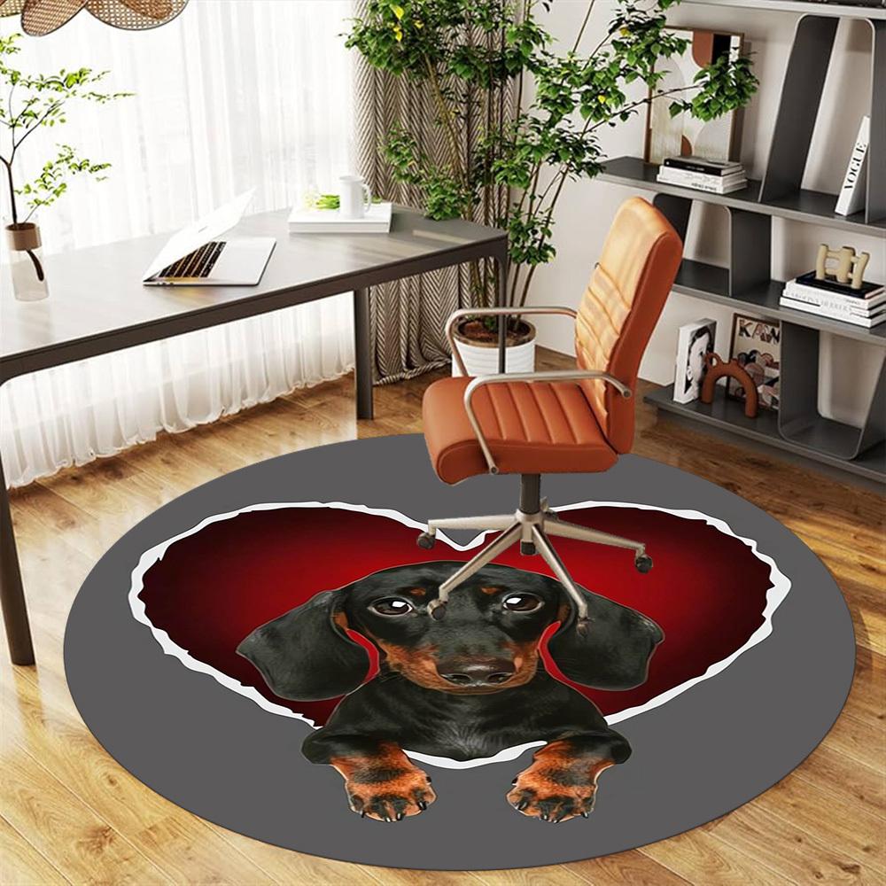1pc Dachshund Heart Pattern Office Round Rugs, Under Chair Round Rugs for Living Room, Bedroom, Bathroom Decoration Carpet 091864