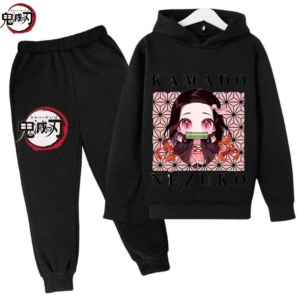 Sudadera con capucha para niño del anime Demon Slayer de Tanjiro y Nezuko Sudadera Infantil Estilo Callejero Coreano Kpop Sudadera para Niña Ropa de Calle Conjunto
