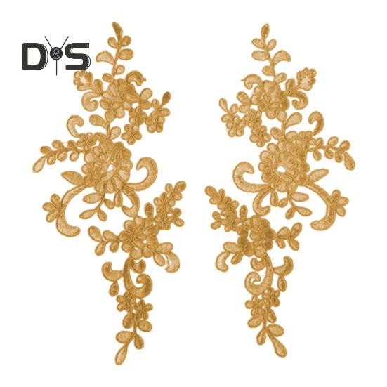 2 Pcs Embroidery Lace Applique Sewing Flower Fabric Collar Patch Motif Wedding Gown Dress Bridal DIY Crafts for Daily Wear Tailor Shops