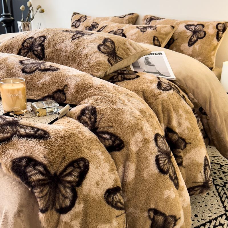 Thickened Rabbit Plush Quilt Cover Single Piece Thickened Milk Plush Quilt Cover Three-Piece Set Single Flannel Quilt Cover 3