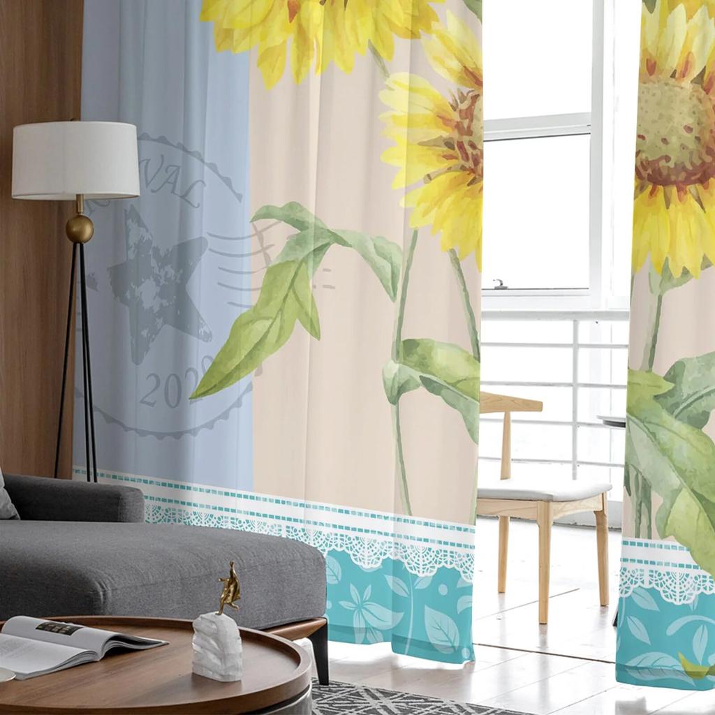 Sunflower Butterfly Lace Tulle Curtains for Bedroom Hall Living Room Decor Chiffon Curtain for Balcony Kitchen Home Drapes