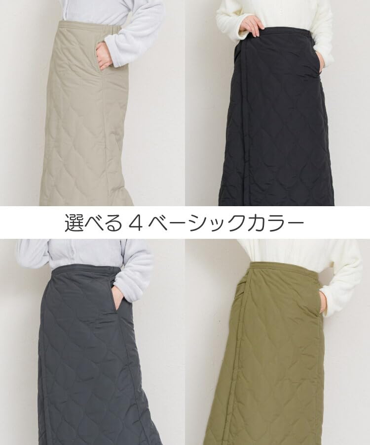 [MARAI] Women's Quilted Wrap Maxi Skirt, Warm Fleece-Lined Water-Repellent, Loungewear, Free Size (M-L), Beige, Fall/Winter