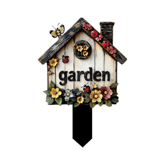 Wooden Decorative Garden Stake, Farmhouse Rustic Flower Butterfly Bee Ladybug Yard Art, Welcome Sign for Outdoor Yard Lawn Patio Pathway