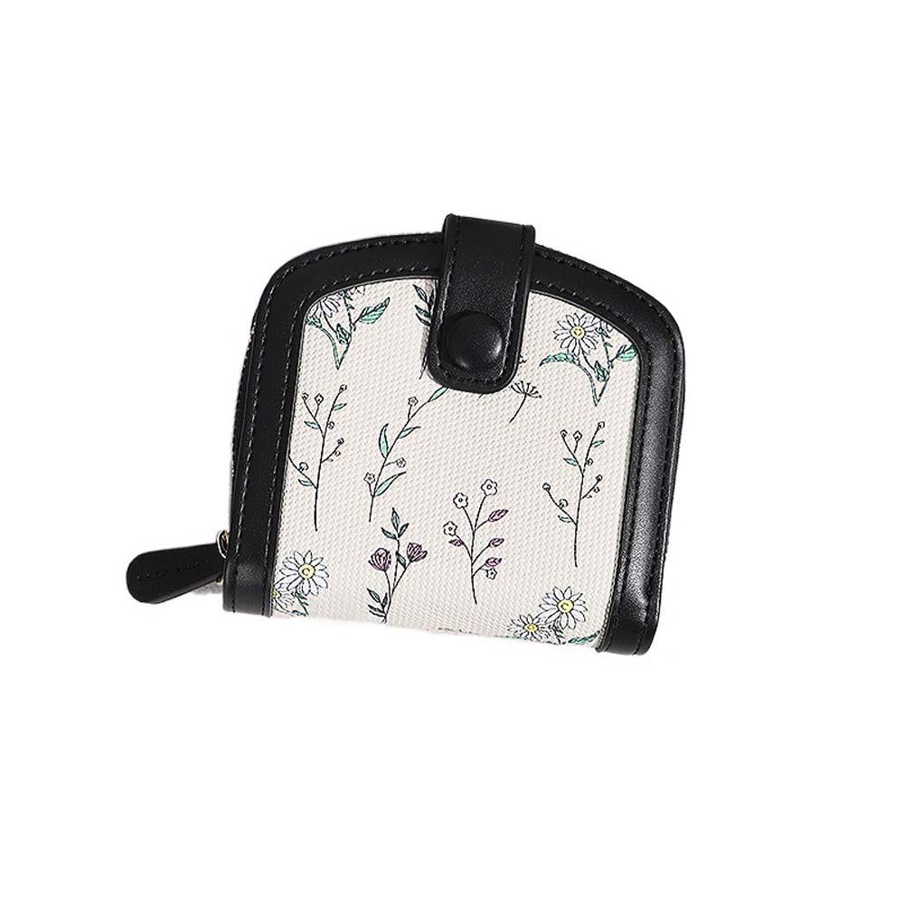 

Мини-кошелек на молнии, сумка для монет, цветочный принт, держатель для карт, портативный короткий кошелек из ПУ кожи, женский чёрный
