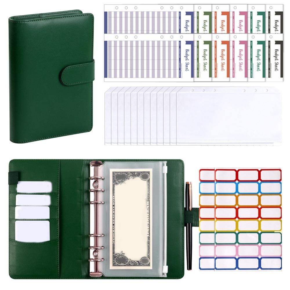 A6 Loose-leaf Notebook Magnetic Button PU Leather Folder Efficient Cash Budget Ledger School