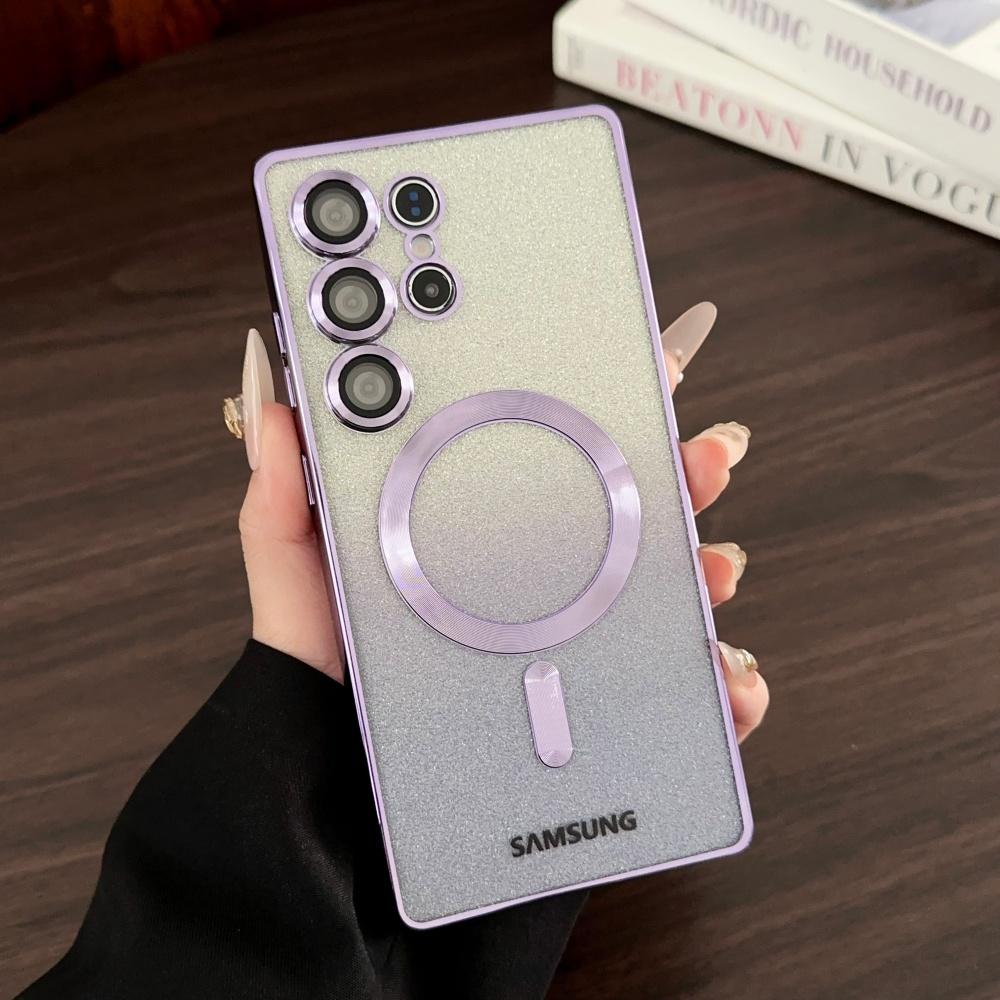 Luxury Plating Glitter For Magsafe Magnetic Case For Samsung S25 S24 S23 S22 Ultra Plus S21 S24 FE S25 Edge Clear Bright Cover