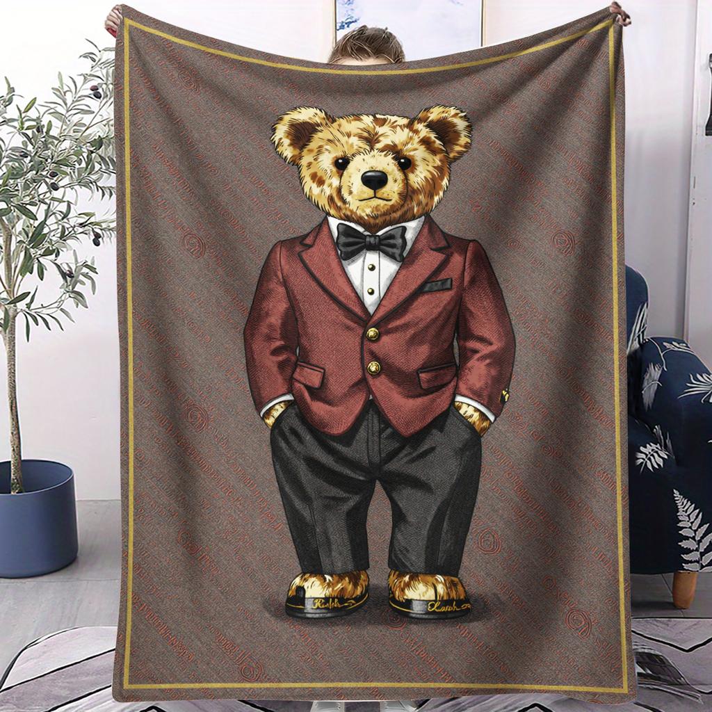 Ralph POLO Stil Gentleman POLO Bär Flanell Überwurf für Erwachsene Qualität Gemütlich Weich Warm Decke für Reise Picknick Zuhause