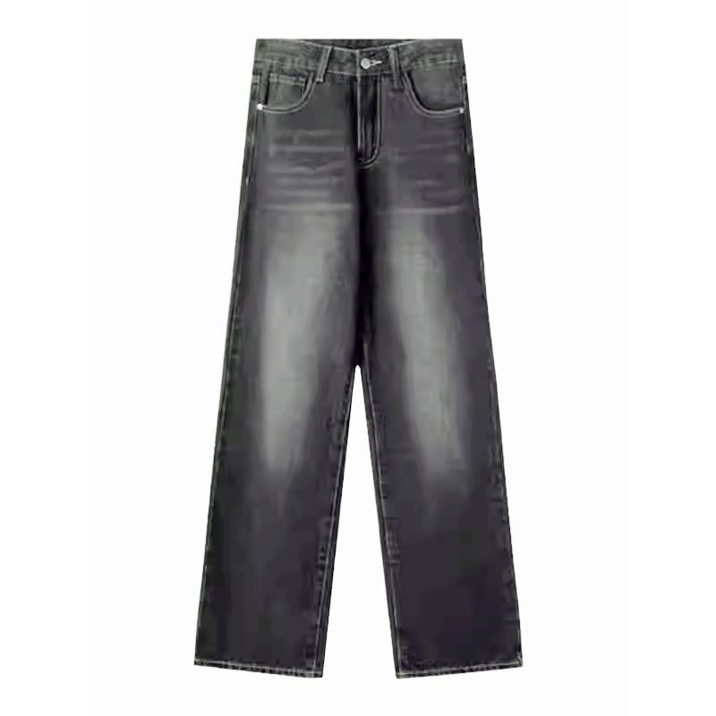 Black and Gray Wide Leg Denim Women's Thin Small Loose Slimming Straight Pants This Year's Popular Crotch Covering Pants Summer