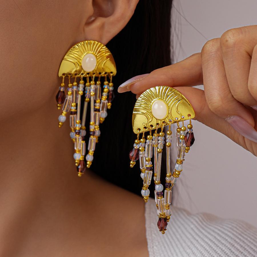 Glas Halbkreis Texturierte Quastenohrringe für Damen 2025 Koreanische Mode High-End Persönlichkeit Temperament Luxus Designer Zirkon