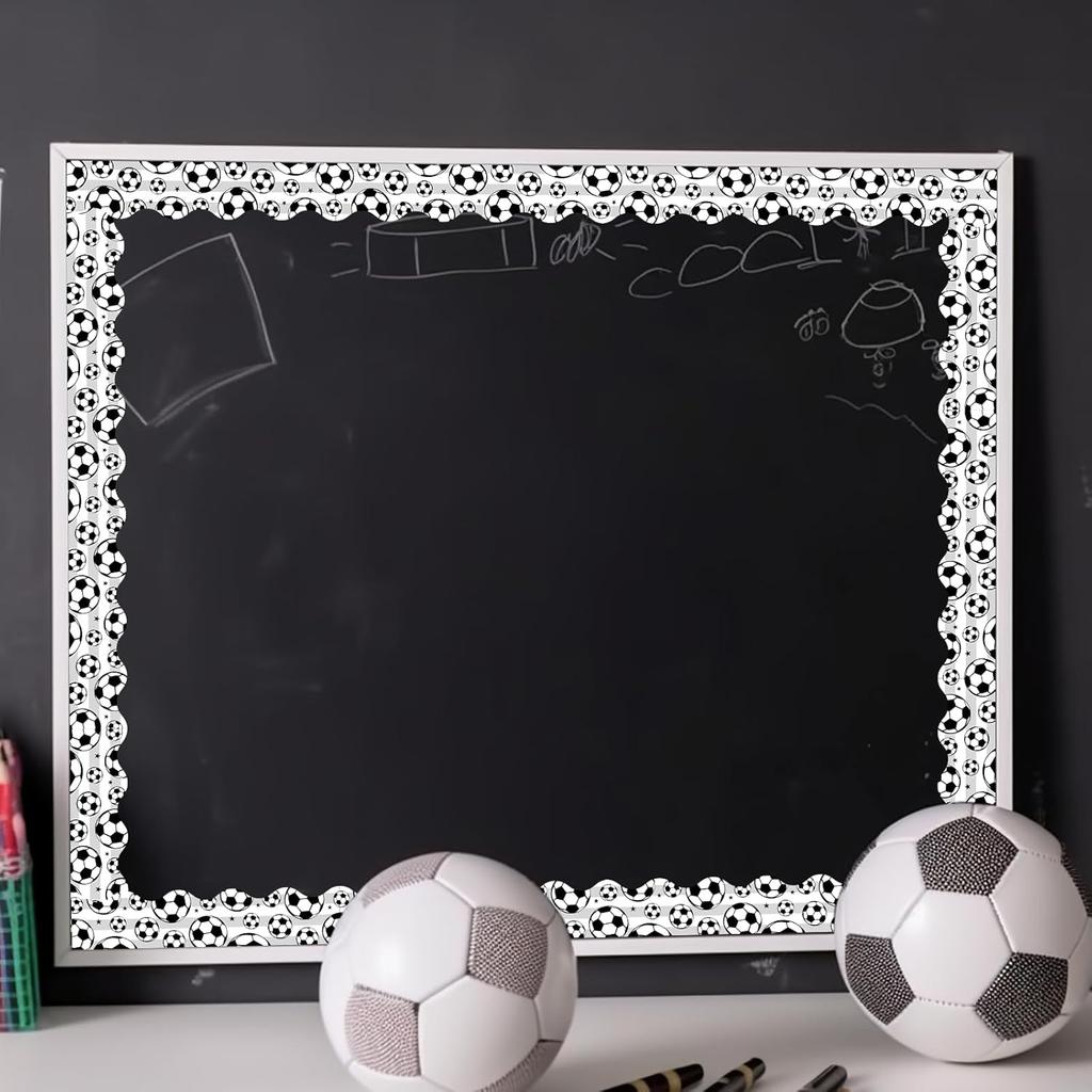 Whaline 69 Ft Soccer Ball Bulletin Board Borders Black White Sport Self-Adhesive Border Trim Scalloped Border Sticker Decals for Home Classroom Party