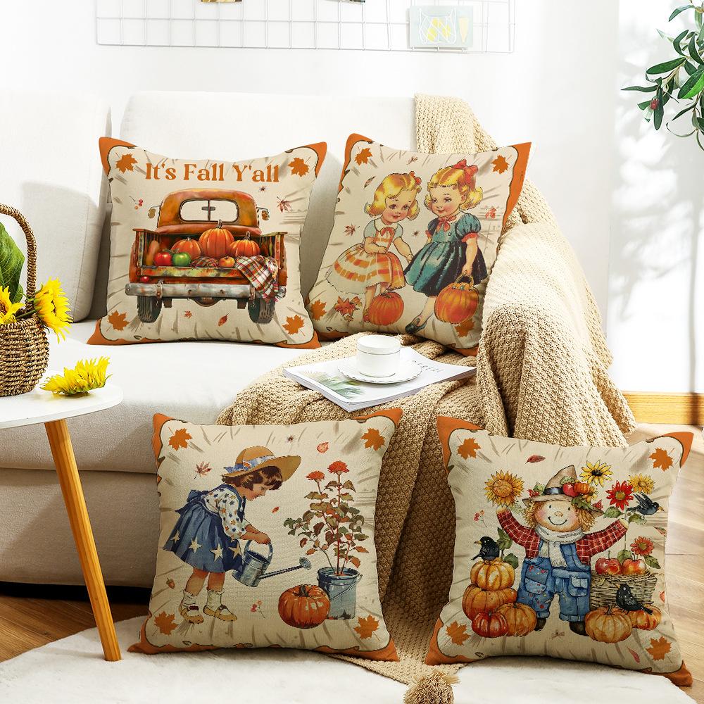 New Thanksgiving Autumn Cushion Pumpkin Maple Leaf Letter Print Sofa Cushion Cover Cushion Decoration