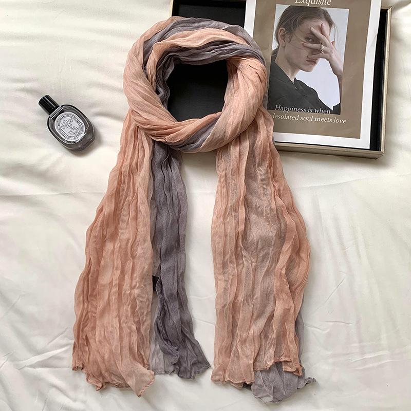 Scarf Women's Winter High-end Sense New Warm and Cold-proof Scarf Versatile Solid Color Crumpled Scarf Shawl