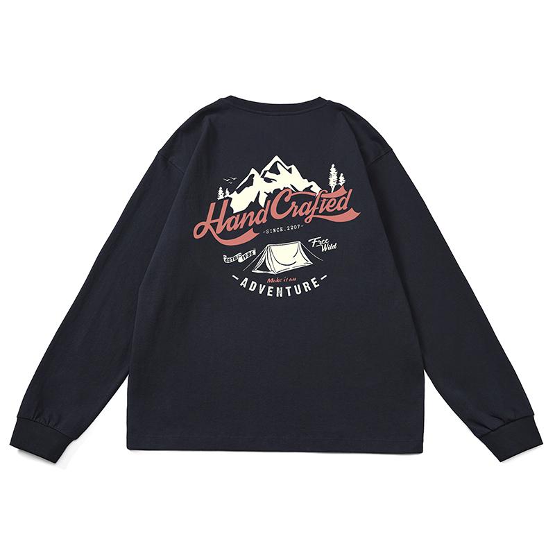 

Футболка с длинными рукавами и принтом в стиле американского ретро на открытом воздухе, мужская осенняя рубашка из чистого хлопка, свободный модный свитер 4XL чёрный