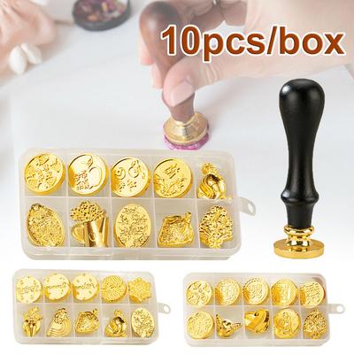 10pcs/box Wax Seal Stamps Christmas Wax Stamps Head Copper Brass Sealing DIY Scrapbooking Envelope Invitation Wedding Decorative